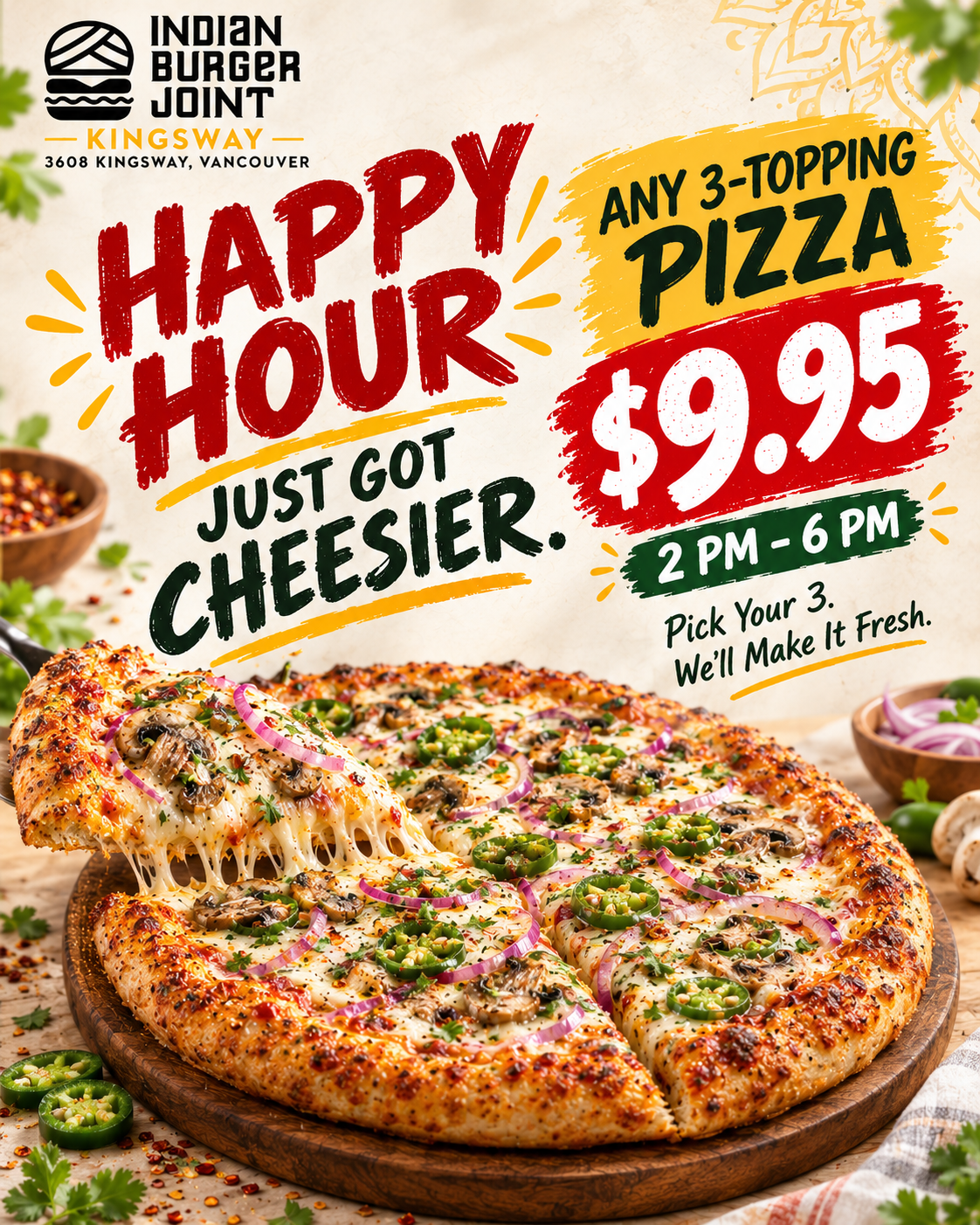 Happy Hour 3-Topping Pizza